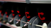 A view of Nike Reds City Connect hats on sale at the Reds Team Shop at Great American Ball Park in Cincinnati on Saturday, May 13, 2023.
