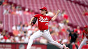 Cincinnati Reds pitcher Andrew Abbott (41) delivers a pitch in the first inning between Cincinnati Reds and Miami Marlins at Great American Ball Park in Cincinnati on Wednesday, July 9, 2025.