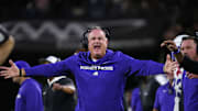 TCU head coach Sonny Dykes yells to an official during a game against Arizona State at Mountain America Stadium in Tempe on Sept. 26, 2025.