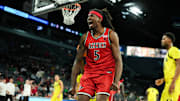 Nov 25, 2025; Las Vegas, Nevada, USA; San Diego State Aztecs forward Pharaoh Compton (5).