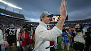 Feb 2, 2025; Orlando, FL, USA; NFC coach Eli Manning reacts after the 2025 Pro Bowl Games at Camping World Stadium. Mandatory Credit: Kirby Lee-Imagn Images