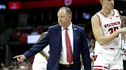 Wisconsin coach Greg Gard is shown during the first half of their preseason game against Wis.-River Falls Wednesday, Oct. 30, 2024, at the Kohl Center in Madison, Wis.