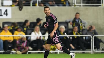 Lionel Messi celebrating his goal against Columbus Crew
