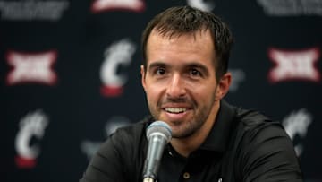 New University of Cincinnati men’s basketball general manager Corey Evans speaks during a press conference at the University of Cincinnati on Tuesday, Sept. 16, 2025.
