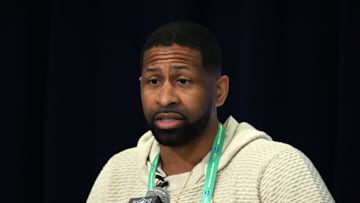 Feb 27, 2024; Indianapolis, IN, USA Cleveland Browns general manager Andrew Berry speaks during a press conference at the NFL Scouting Combine at Indiana Convention Center. Mandatory Credit: Kirby Lee-Imagn Images