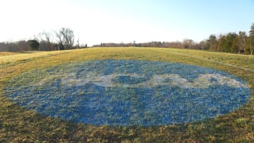 Nov 18, 2023; Charlottesville, VA, USA; The NCAA logo on the course at the NCAA cross country