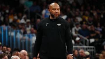 Apr 22, 2024; Denver, Colorado, USA; Los Angeles Lakers head coach Darvin Ham in the first quarter against the Los Angeles Lakers during game two of the 2024 NBA playoffs at Ball Arena.