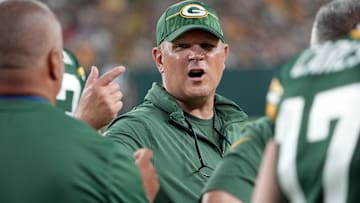 Green Bay Packers general manager Brian Gutekunst is shown during the second quarter of their preseason game against the New England Patriots at Lambeau Field.