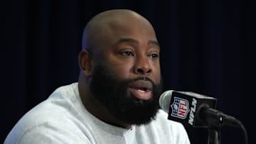 Feb 27, 2024; Indianapolis, IN, USA; Tennessee Titans general manager Ran Carthon speaks during a press conference during the NFL Scouting Combine at Indiana Convention Center. Mandatory Credit: Kirby Lee-Imagn Images