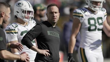 Oct 20, 2024; Green Bay, Wisconsin, USA; Green Bay Packers defensive coordinator Jeff Hafley is shown before their game against the Houston Texans at Lambeau Field. Mandatory Credit: Mark Hoffman/USA TODAY Network via Imagn Images