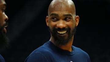 Jan 31, 2023; Denver, Colorado, USA; New Orleans Pelicans assistant coach Corey Brewer looks on before the game against the Denver Nuggets at Ball Arena. Mandatory Credit: Ron Chenoy-Imagn Images