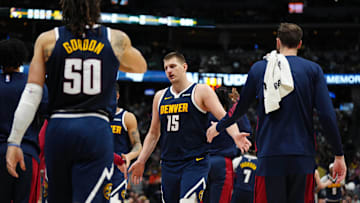 Mar 31, 2024; Denver, Colorado, USA; Denver Nuggets center Nikola Jokic (15) during the second half