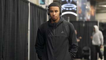 Dec 6, 2024; San Antonio, Texas, USA; Sacramento Kings forward Keegan Murray (13) enters Frost Bank Center before a game the San Antonio Spurs. Mandatory Credit: Scott Wachter-Imagn Images