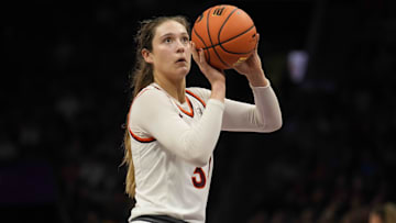Nov 9, 2023; Charlotte, N.C.; Virginia Tech center Elizabeth Kitley (33) takes a foul shot against Iowa.