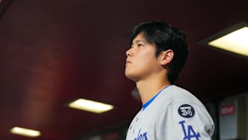 Los Angeles Dodgers two-way player Shohei Ohtani (17) looks on against the Arizona Diamondbacks during the second inning at Chase Field on May 10.