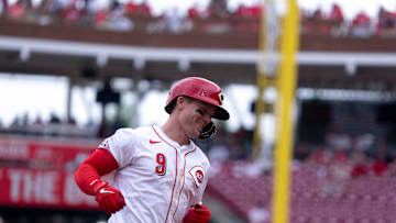 Cincinnati Reds second baseman Matt McLain rounds third after hitting a solo home run in the sixth inning of the MLB game between Cincinnati Reds and Chicago White Sox at Great American Ball Park in Cincinnati on Thursday, May 15, 2025.