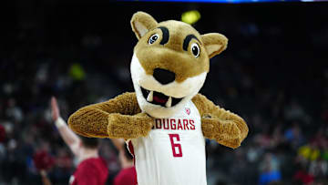 Mar 14, 2024; Las Vegas, NV, USA; Washington State Cougars mascot Butch during the game against the Stanford Cardinal at T-Mobile Arena. Mandatory Credit: Kirby Lee-USA TODAY Sports