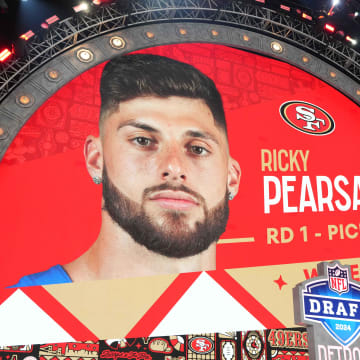 Apr 25, 2024; Detroit, MI, USA; Florida Gators wide receiver Ricky Pearsall is selected as the No. 31 pick of the first round by the San Francisco 49ers during the 2024 NFL Draft at Campus Martius Park and Hart Plaza. Mandatory Credit: Kirby Lee-USA TODAY Sports