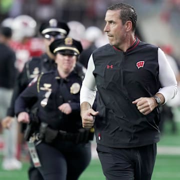 Wisconsin head coach Luke Fickell runs off the field after their 34-0 loss to Ohio State Saturday, October 18, 2025 at Camp Randall Stadium in Madison, Wisconsin.