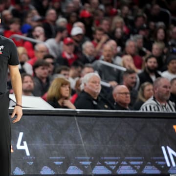 Cincinnati Bearcats head coach Wes Miller instructs the team in the second half of a college basketball game against the Bradley Braves during a second-round game of the National Invitation Tournament,, Saturday, March 23, 2024, at Fifth Third Arena in Cincinnati.