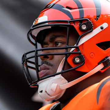 Cincinnati Bengals defensive tackle B.J. Hill (92) prepares to take the field for the first quarter of the NFL Week 1 game between the Cincinnati Bengals and the New England Patriots at Paycor Stadium in downtown Cincinnati on Sunday, Sept. 8, 2024.