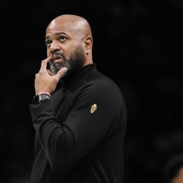 Mar 27, 2024; Charlotte, North Carolina, USA; Cleveland Cavaliers head coach J.B. Bickerstaff  during the first quarter against the Charlotte Hornets at Spectrum Center. Mandatory Credit: Jim Dedmon-USA TODAY Sports