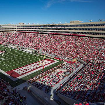 Sep 7, 2024; Madison, Wisconsin, USA;  General view of Camp Randall Stadium during the third quarter of the game between the South Dakota Coyotes and Wisconsin Badgers. Mandatory Credit: Jeff Hanisch-Imagn Images