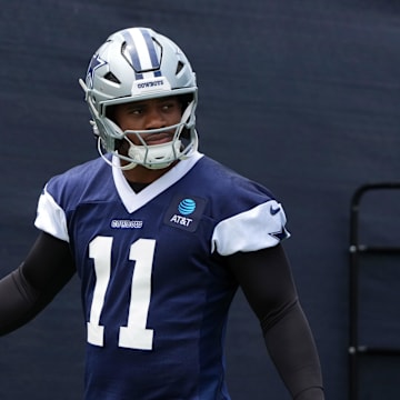 Dallas Cowboys defensive end Micah Parsons during training camp at the River Ridge Fields. Mandatory Credit: Kirby Lee-Imagn Images