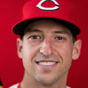 Cincinnati Reds outfielder Spencer Steer (7) during the annual team picture day at the Cincinnati Reds Player Development Complex in Goodyear, Ariz., on Tuesday, Feb. 18, 2025.