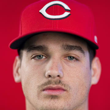 Cincinnati Reds pitcher Chase Petty (61) during the annual team picture day at the Cincinnati Reds Player Development Complex in Goodyear, Ariz., on Tuesday, Feb. 18, 2025.