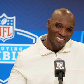 Feb 25, 2025; Indianapolis, IN, USA; Houston Texans coach DeMeco Ryans speaks during the NFL Scouting Combine at the Indiana Convention Center. Mandatory Credit: Kirby Lee-Imagn Images
