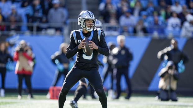 Carolina Panthers quarterback Bryce Young (9) drops back to pass. Jim Dedmon-USA TODAY Sports