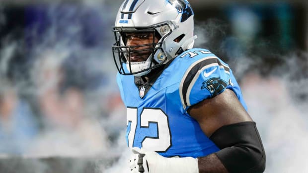 Carolina Panthers offensive tackle Taylor Moton (72) before the game. Credit: Jim Dedmon-USA TODAY Sports