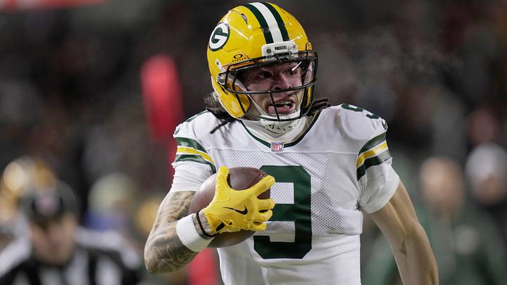 Green Bay Packers wide receiver Christian Watson (9) makes a catch