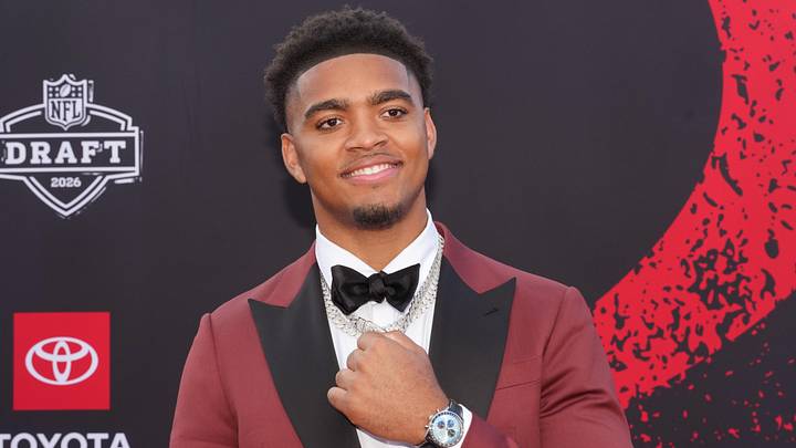 Apr 23, 2026; Pittsburgh, PA, USA; Auburn Tigers defensive end Keldric Faulk poses on the red carpet before the 2026 NFL Draft at Point State Park. Mandatory Credit: Kirby Lee-Imagn Images