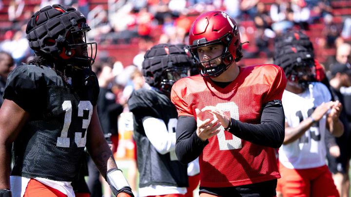 Cincinnati Bearcats quarterback Brendan Sorsby (2) claps during the University of Cincinnati annual Red and Black Spring football game and practice at Nippert Stadium in Cincinnati on Saturday, April 13, 2024.