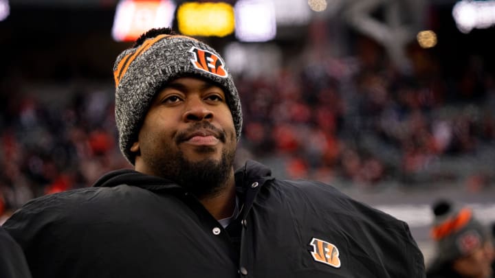 Cincinnati Bengals defensive tackle B.J. Hill (92) looks on in the fourth quarter of the NFL game between Cincinnati Bengals and Cleveland Browns at Paycor Stadium in Cincinnati on Sunday, Jan. 7, 2024.