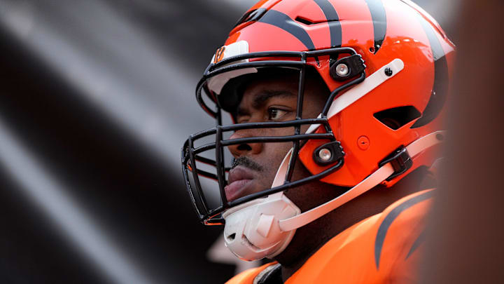 Cincinnati Bengals defensive tackle B.J. Hill (92) prepares to take the field for the first quarter of the NFL Week 1 game between the Cincinnati Bengals and the New England Patriots at Paycor Stadium in downtown Cincinnati on Sunday, Sept. 8, 2024.