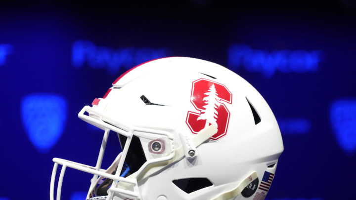 Jul 29, 2022; Los Angeles, CA, USA; Stanford Cardinal helmet during Pac-12 Media Day at Novo Theater. Mandatory Credit: Kirby Lee-USA TODAY Sports