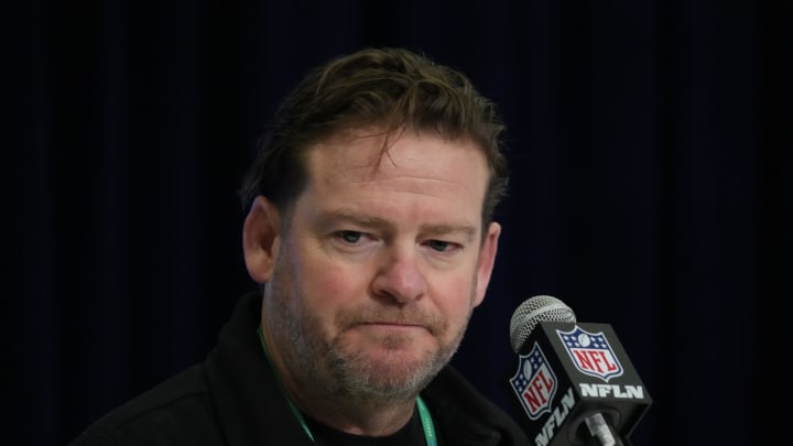 Feb 27, 2024; Indianapolis, IN, USA; Seattle Seahawks general manager John Schneider speaks at a press conference at the NFL Scouting Combine at Indiana Convention Center. Mandatory Credit: Kirby Lee-USA TODAY Sports