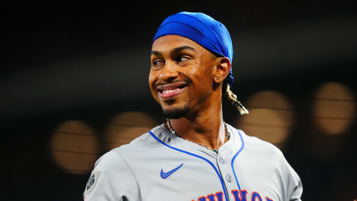 New York Mets shortstop Francisco Lindor (12) reacts in the ninth inning against the Colorado Rockies at Coors Field on Aug 7.