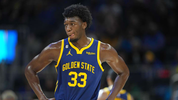 Oct 23, 2022; San Francisco, California, USA; Golden State Warriors center James Wiseman (33) during the second quarter against the Sacramento Kings at Chase Center. Mandatory Credit: Darren Yamashita-USA TODAY Sports