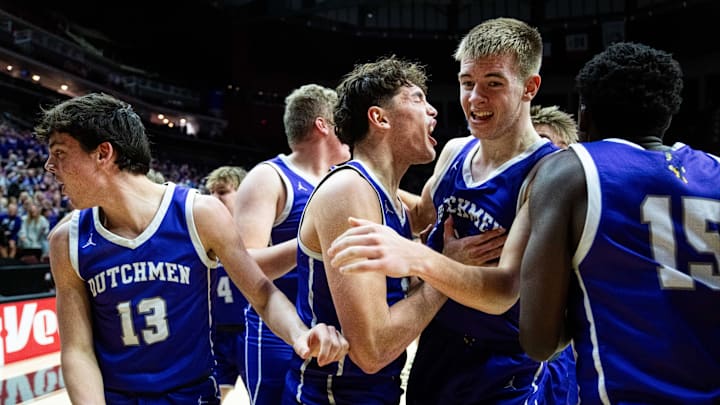 MOC-Floyd Valley players celebrate after capturing the Class 3A title Friday.