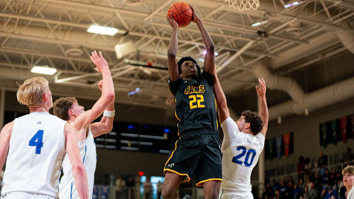 Southeast Polk’s Joshua Charlotin (22) ascends to the basket during a game against Waukee Northwest on Dec. 19, 2025, at Waukee Northwest.
