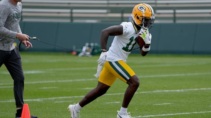 Green Bay Packers wide receiver Jayden Reed at minicamp.