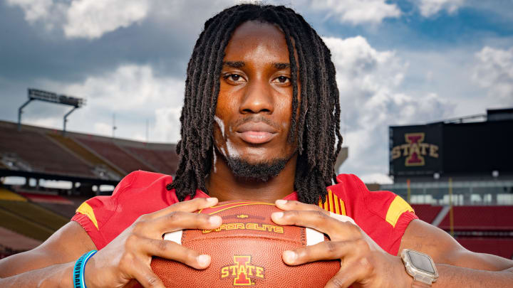 Iowa State defensive back T.J. Tampa stands for a photo during media day at Jack Trice Stadium in