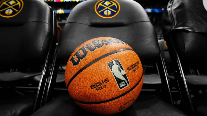 Dec 8, 2023; Denver, Colorado, USA; Detailed view of a NBA Wilson basketball on the Denver Nuggets