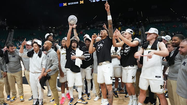 Michigan players celebrate after defeating Gonzaga Bulldogs to win the Players Era Championship in November. Michigan players celebrate after defeating Gonzaga Bulldogs to win the Players Era Championship in November.