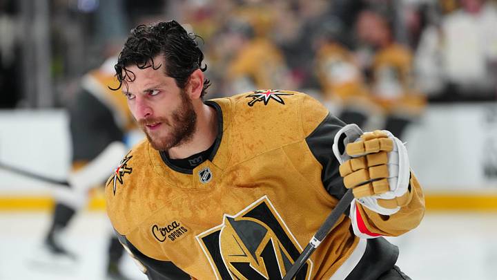 May 26, 2026; Las Vegas, Nevada, USA; Vegas Golden Knights center Nic Dowd (26) warms up before a game against the Colorado Avalanche in game four of the Western Conference Final of the 2026 Stanley Cup Playoffs at T-Mobile Arena. Mandatory Credit: Stephen R. Sylvanie-Imagn Images