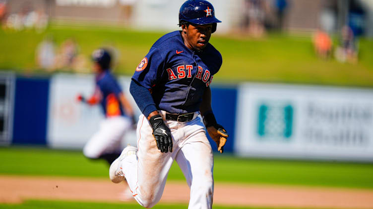 Mar 1, 2023; West Palm Beach, Florida, USA; Houston Astros outfielder Marty Costes (83) runs for